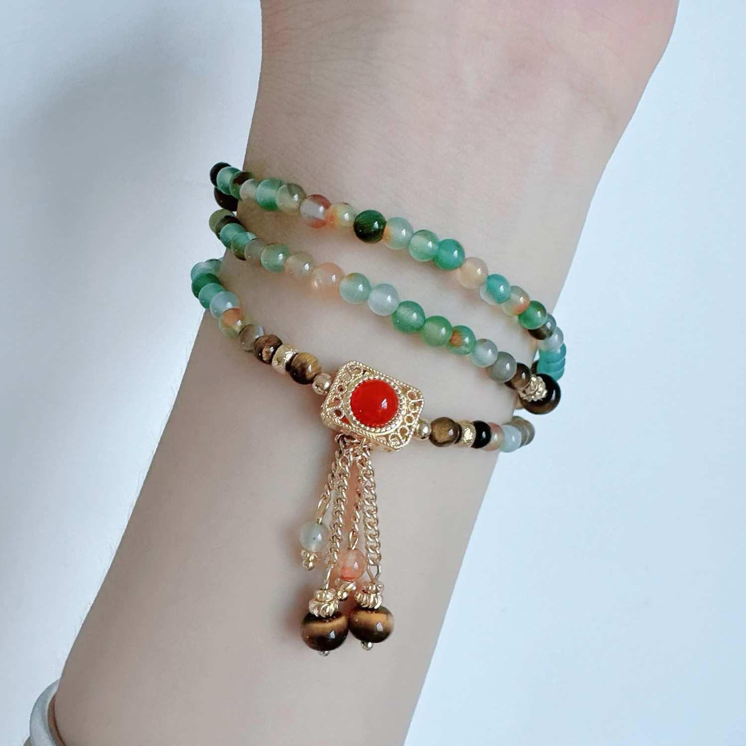 Natural Red Agate Shoushan Stone Double Use New Chinese Style Necklace Bracelet Chinese Style Bell Classical Ethnic Trend