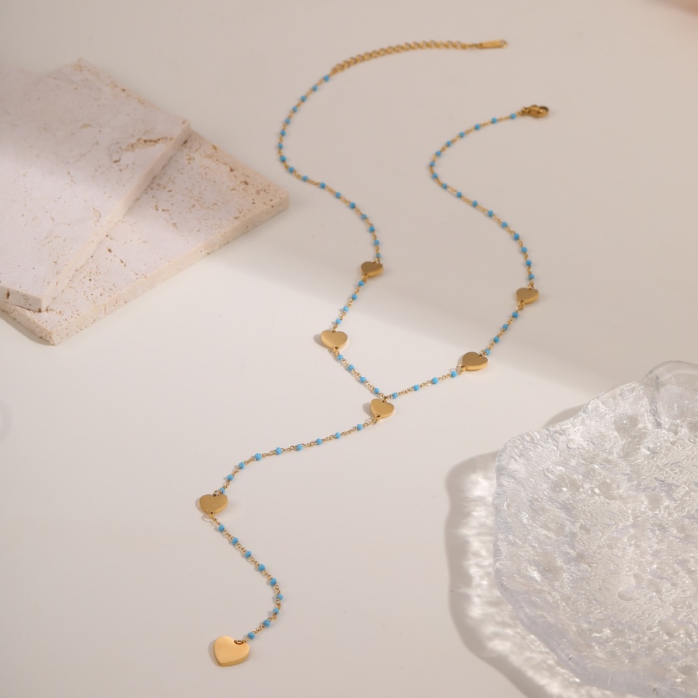 Trendy 304 Stainless Steel Jewelry Tassel Cross Star Heart Necklace Accessories Long High-end Y-shaped Vacuum Electroplated 18K Real Gold Necklace