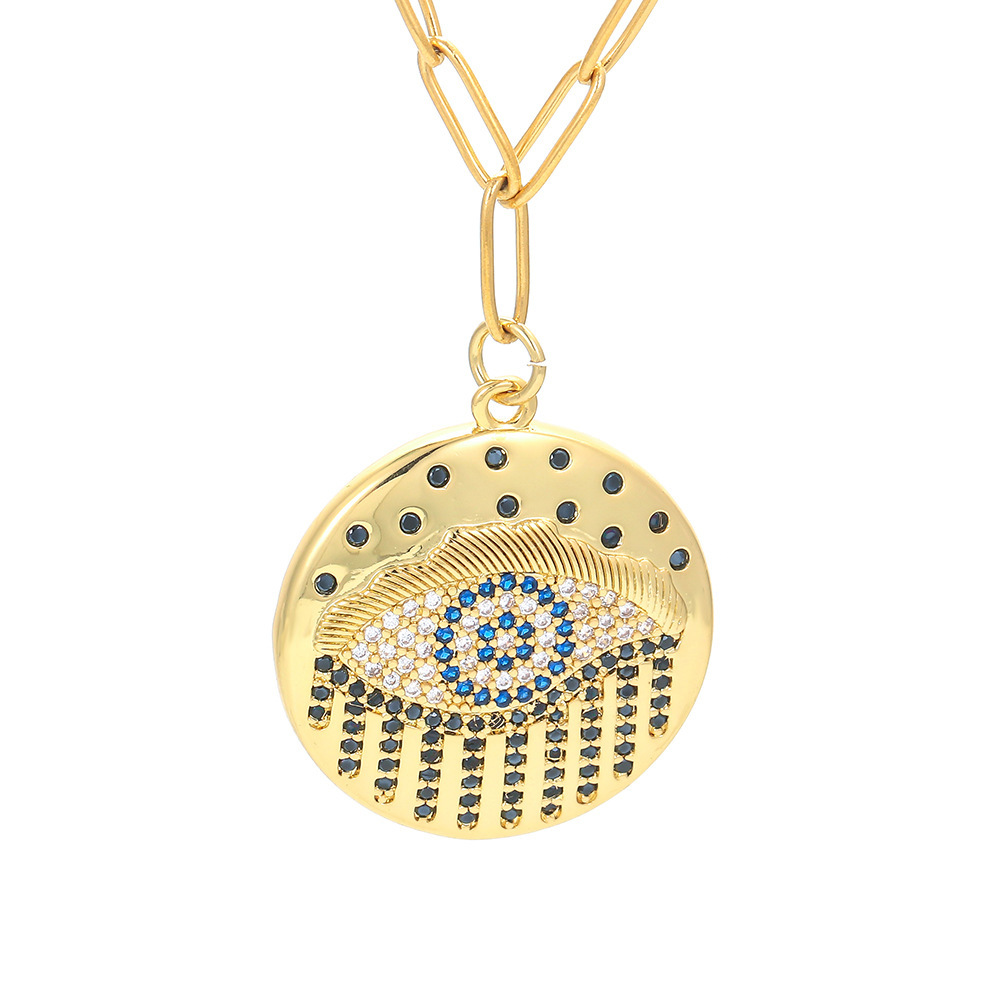 Fashion Copper Micro-encrusted Zircon Devil's Eye Pendent Short Sweater Chain