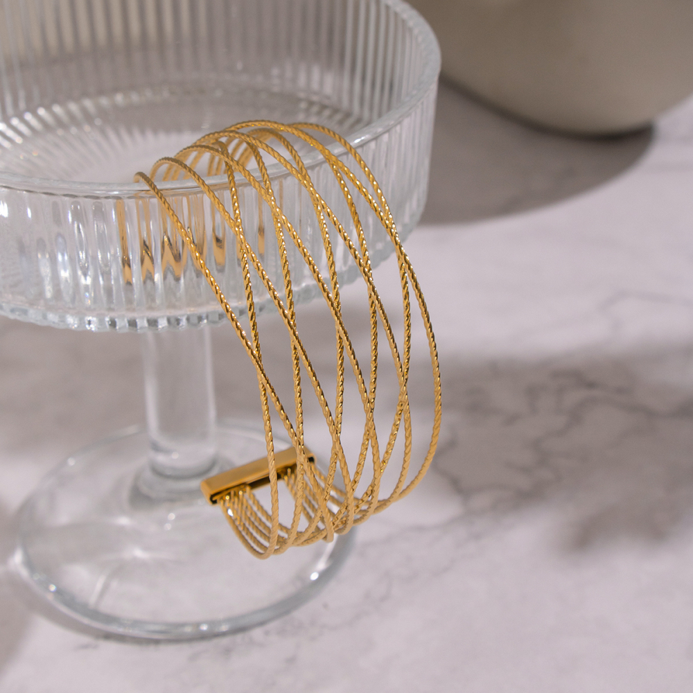 18K Gold Plated 304 Stainless Steel Vacuum Electroplated Wide Band Accessories Jewelry For Women Non-Fading Geometric Bracelet