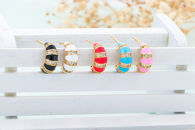 Retro C-shaped Color Earrings Micro-inlaid Zircon Copper Earrings