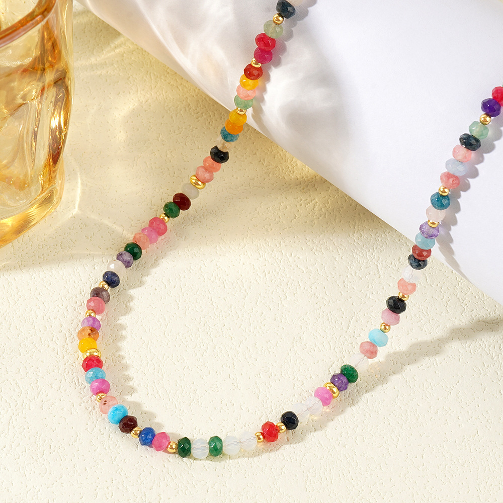 Multicolor Natural Stone Beaded Necklace Women's Accessories Simple Design Polyester Chain Jewelry