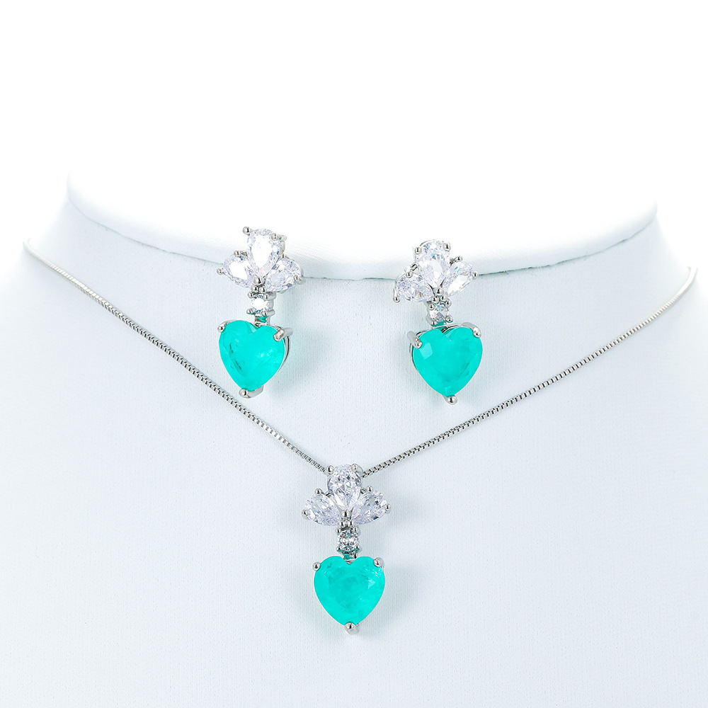 Elegant Heart Shape Copper Inlay Crystal Women's Earrings Necklace