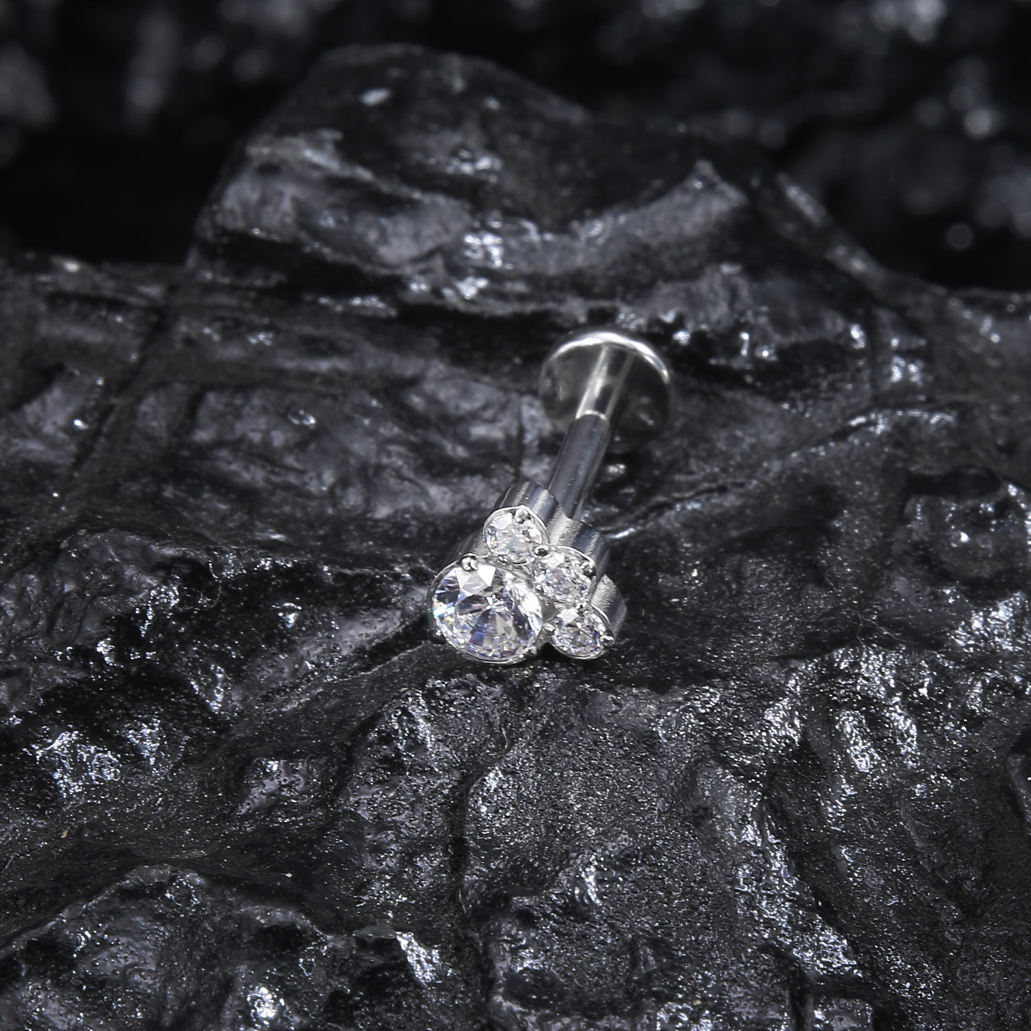 G23 Titanium Material Zircon Threaded Flat Back Earrings Ear Bone Stud Nose Stud Polished Piercing Jewelry Ear Accessories