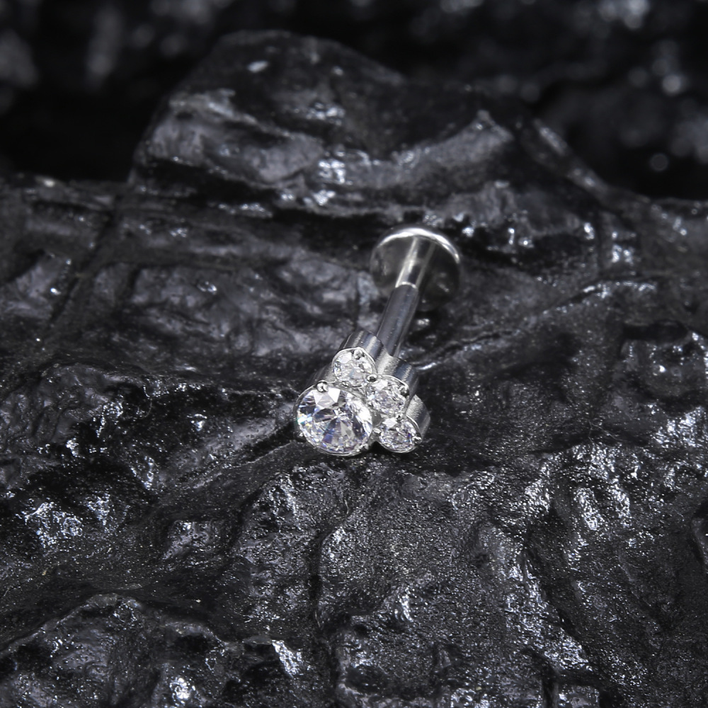 G23 Titanium Material Zircon Threaded Flat Back Earrings Ear Bone Stud Nose Stud Polished Piercing Jewelry Ear Accessories