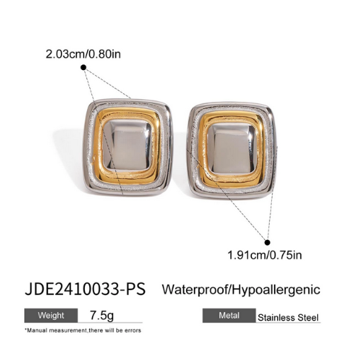 304 Stainless Steel Square PVD Coated 18K Real Gold Plated Vintage Style Classic Style Mixed Metal Rings Earrings