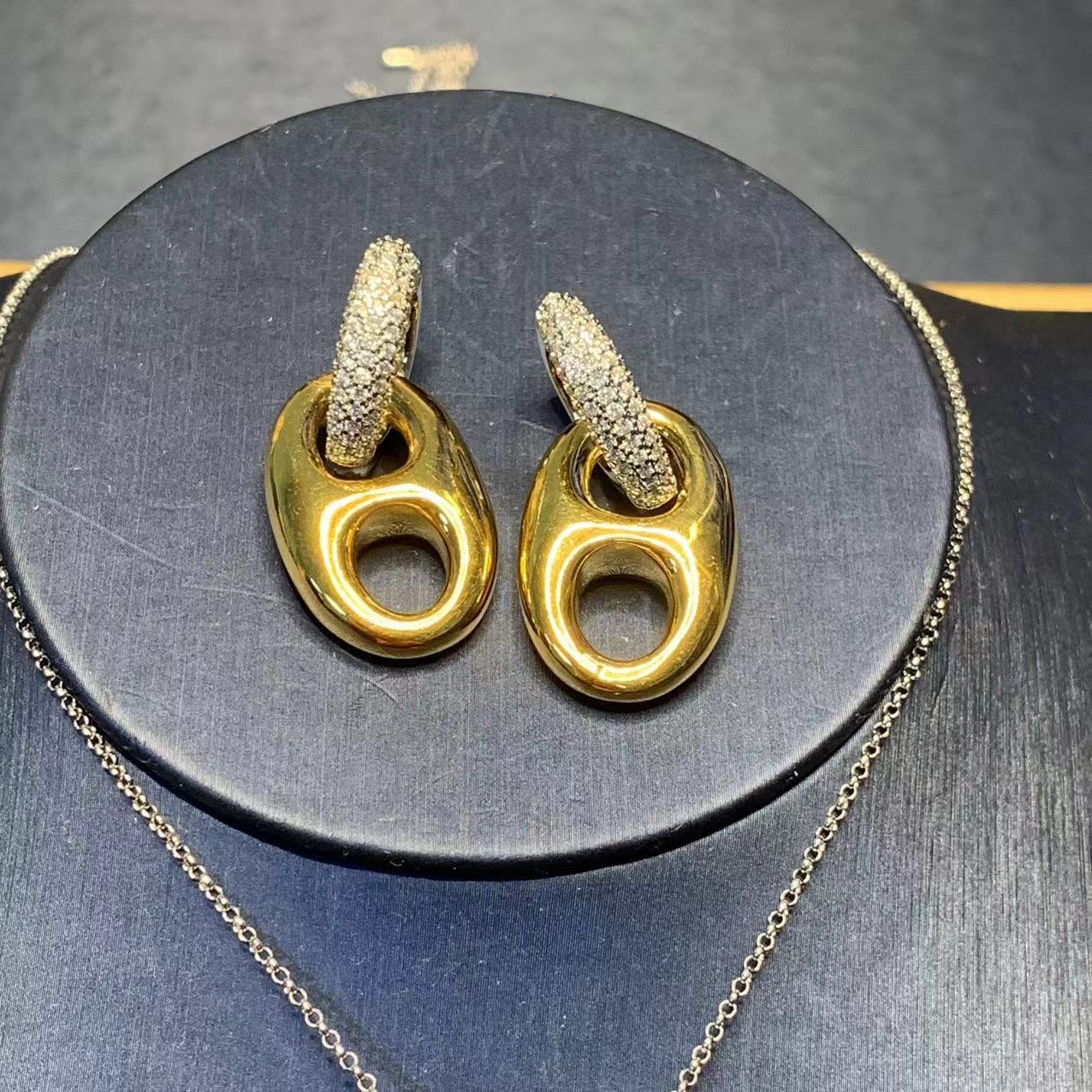 Gold Plated Pig Nose Earrings Women's Set Exaggerated Ear Jewelry Oval Necklace Delicate Clavicle Chain Simple Style Accessories