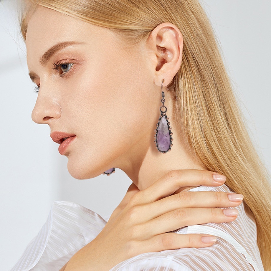 Retro  Natural Crystal Waterdrop Earrings Long East Ling Gold Sand Green Drop Ear Jewelry Accessories