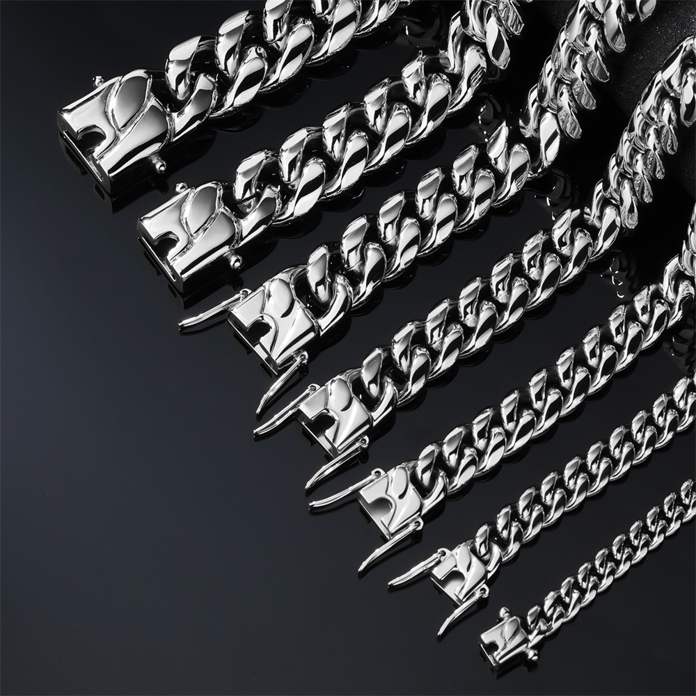 Fashionable Stainless Steel Men's Necklace Encrypted Dragon Head Buckle Bracelet Versatile Matching Accessories Geometric Pattern