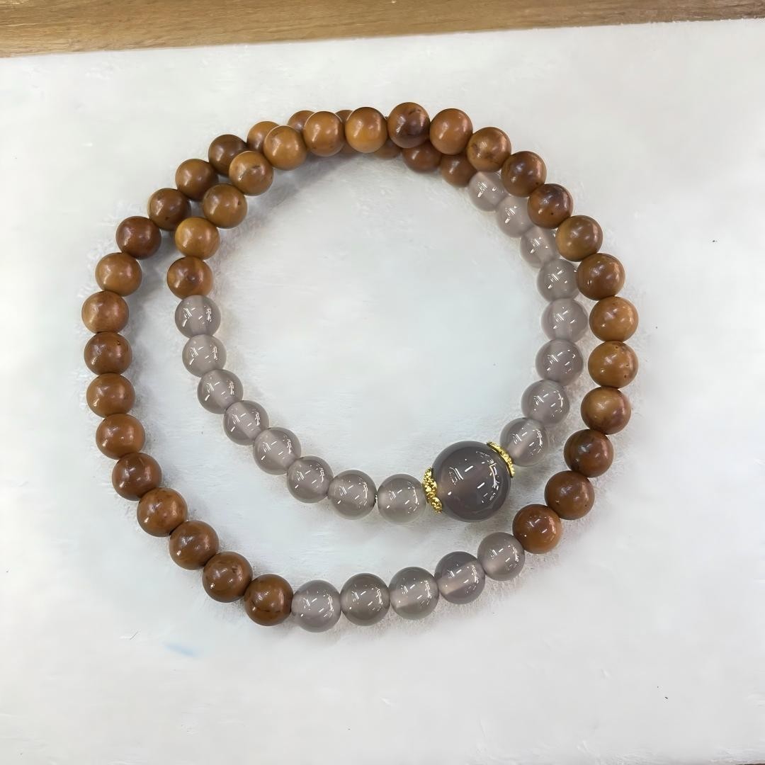 Natural Old Mountain Sandalwood Double Circle Bracelet DIY Accessories Agate Women's Style Retro Gift Geometric Pattern Luxury Craft