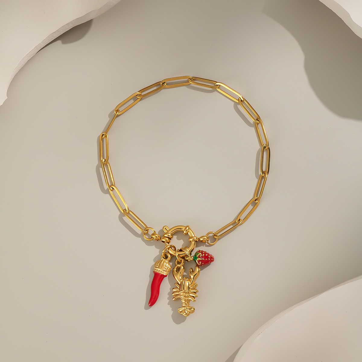 Vacation Beach Style Strawberry Pepper Lobster Bracelet DIY Jewelry Accessories Non-Fading Golden Polished Electroplated Stainless Steel