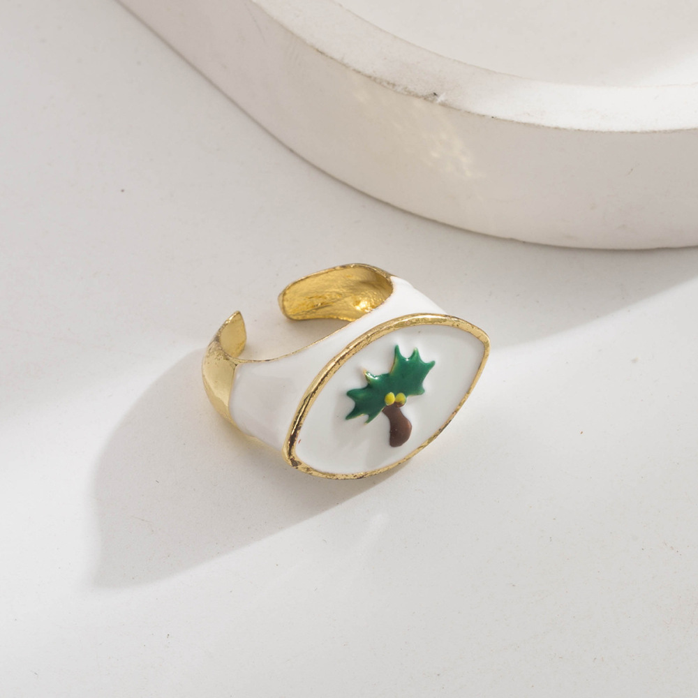 Three-Piece Devil's Eye Series  Copper Plated Gold Drip Oil Flower Tree Adjustable Open Rings Accessories