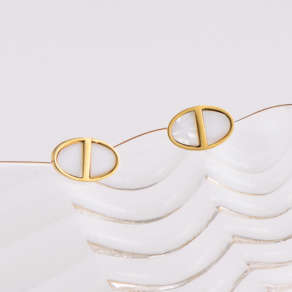 AML New Version Simple Versatile New Style White Shell Stainless Steel Collarbone Chain And Earrings Ins High-End Feel Women's Set Accessories