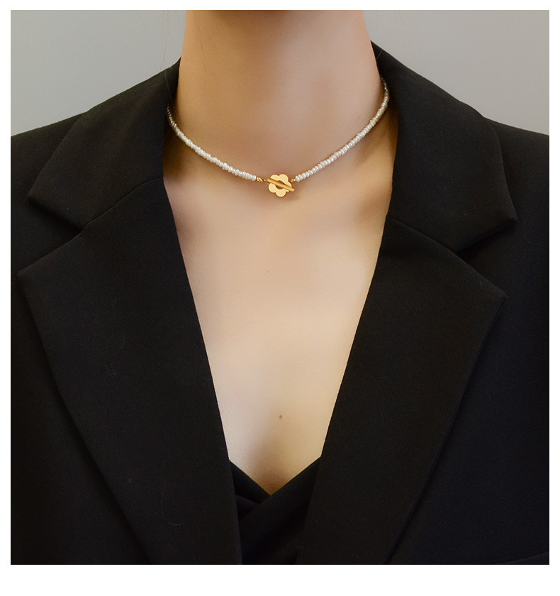 PVD Coated Real Gold Plated 18K Gold Flower 304 Stainless Steel French Style Waterproof Non Tarnish Choker