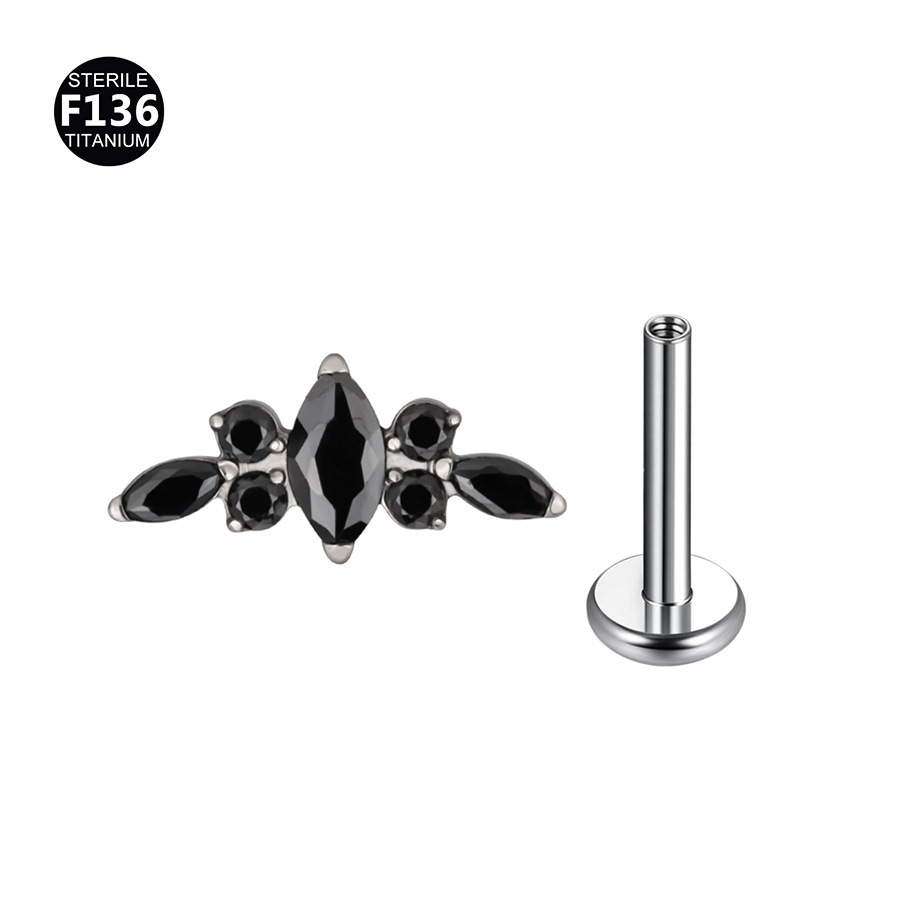 Long F136 Titanium Ear Lip Nose Studs Body Piercing Jewelry Petal Design Inner Tooth Flower Shaped Fashion Accessories