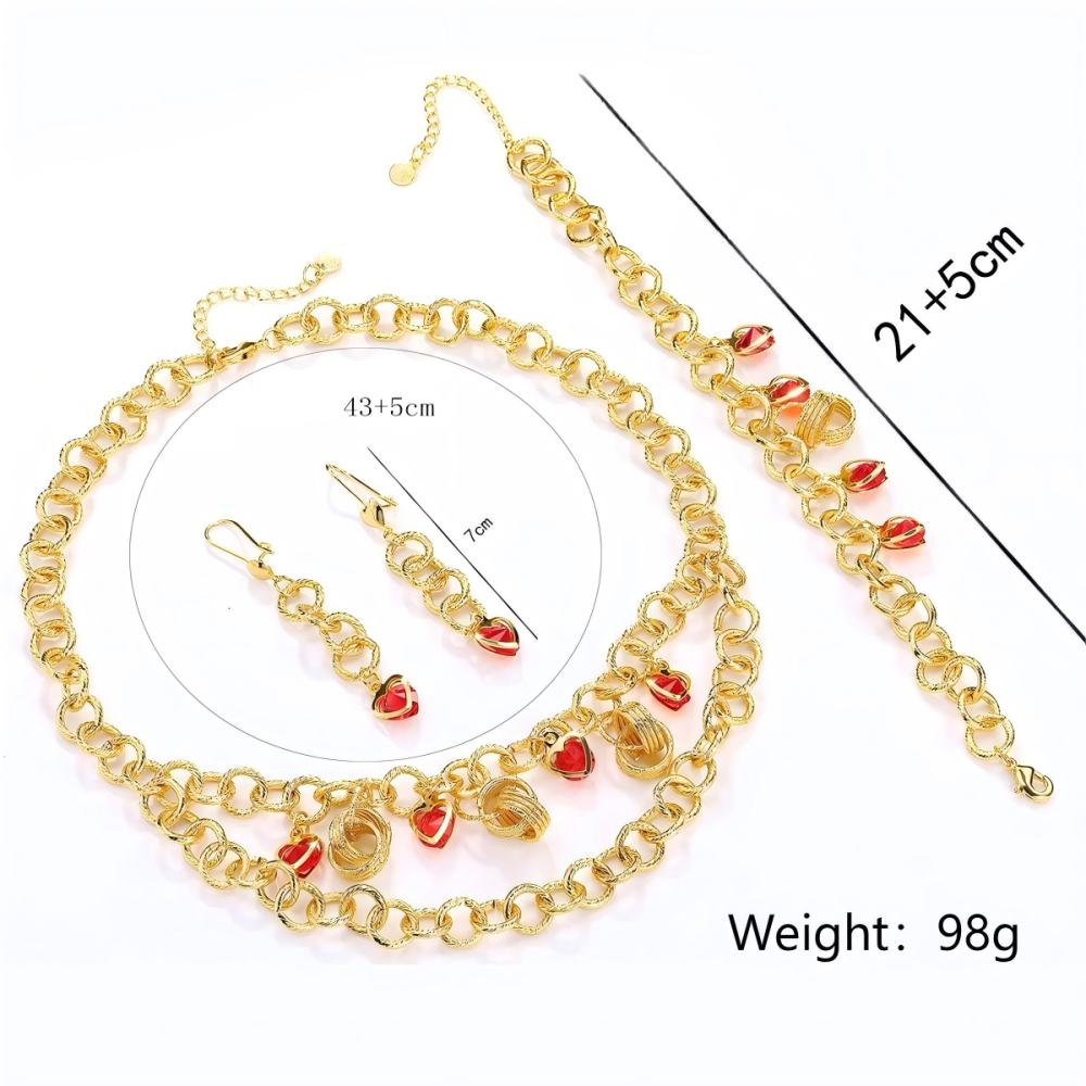 3-piece Set Copper Material Vintage Elegant Exquisite Red Women's Earrings Bracelet Pendant Wedding Banquet Jewelry Accessories