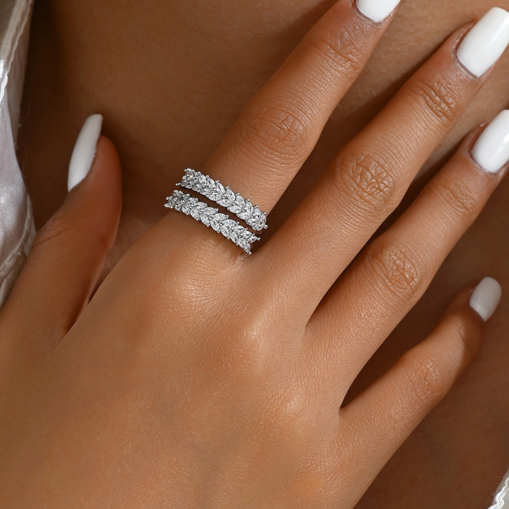 1 Piece Copper Inlaid Zircon Fashion Light Luxury High-end Niche Diamond-studded Wheat Spike Shape Open Ring Finger Banquet Party Jewelry Accessories