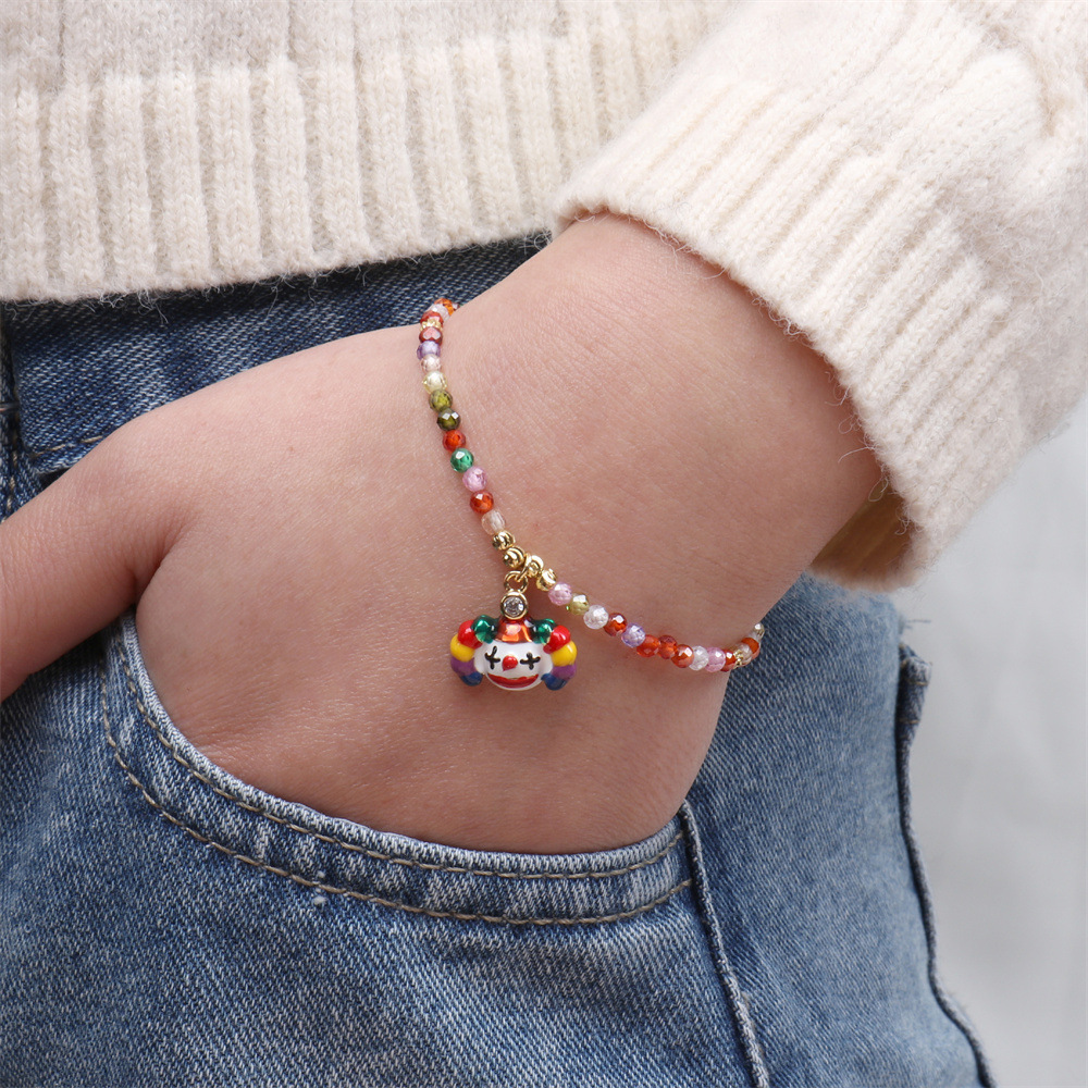 New Halloween Cosplay Clown Pendant Dripping Oil Copper Gold-plated Bead Bracelet