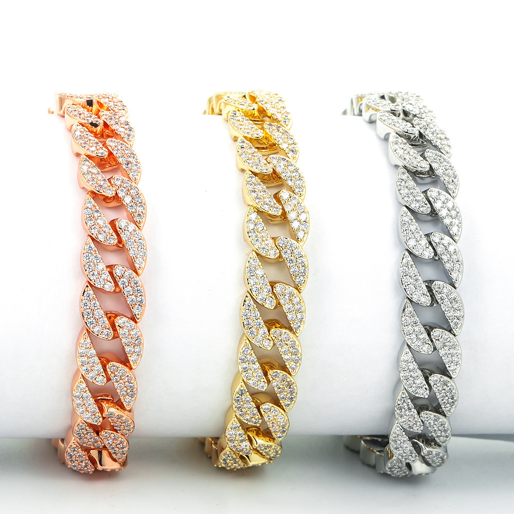 European And American Hip Hop Gold-plated Diamond-studded Cuban Bracelet Female