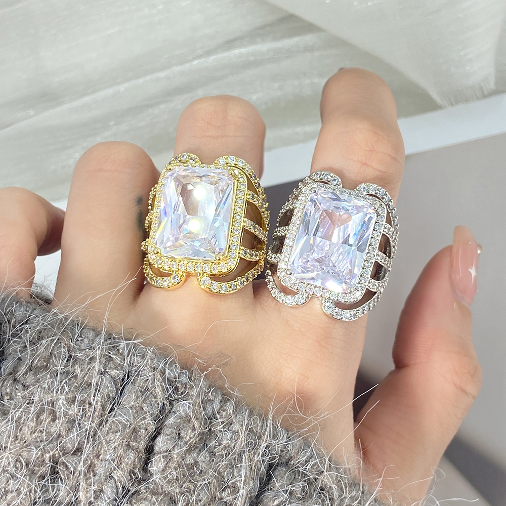 Luxury Super Large Princess Rectangular Ring Copper Plating 18K Jinhao Full Diamond Zircon Women's Bracelet Full Diamond Design Exquisite