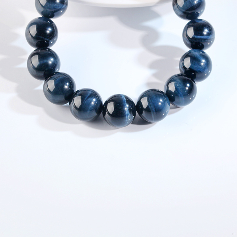 Natural Blue Tiger Eye Stone Bracelet High Quality Wood Chalcedony Lightning Pattern Simple Versatile Bracelet Donghai Gemstone