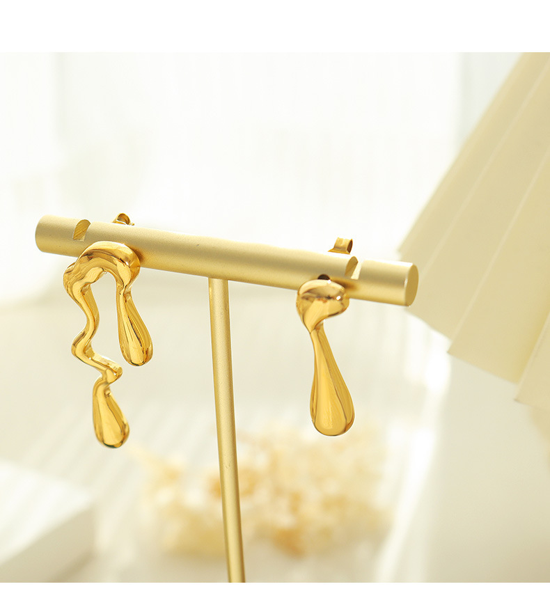 PVD Coated Real Gold Plated 18K Gold Water Droplets 304 Stainless Steel Fashion Waterproof Non Tarnish Earrings