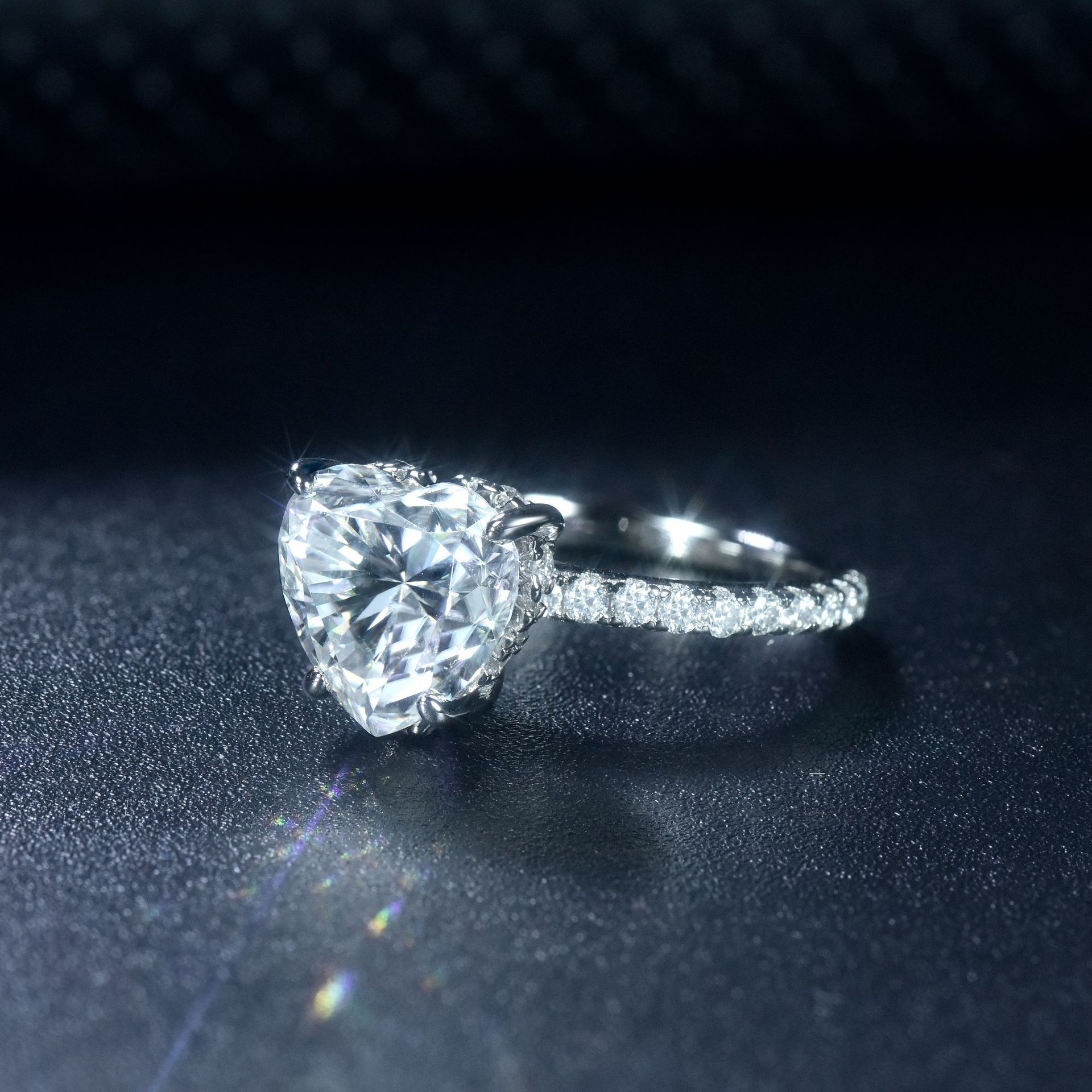 925 Sterling Silver Moissanite Geometric Rings GRA Certificate