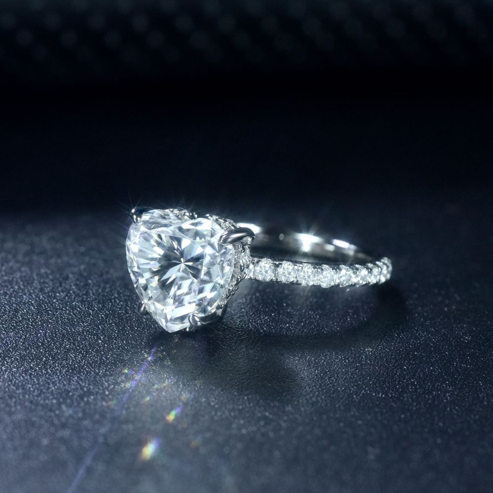 925 Sterling Silver Moissanite Geometric Rings GRA Certificate