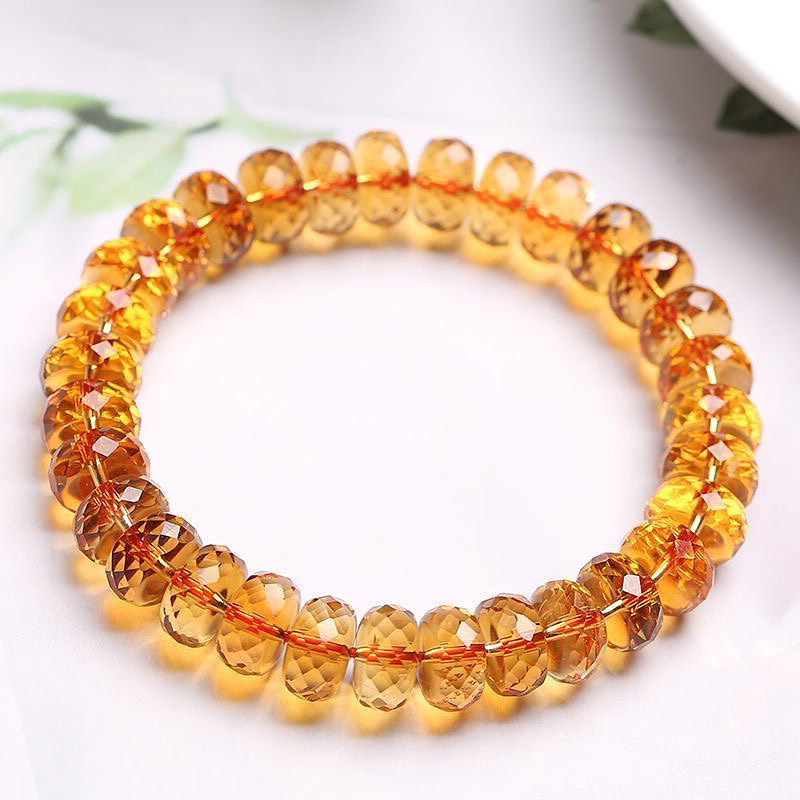 Natural Cut Yellow Crystal Bracelet Brazilian Violent Yellow Diamond Cut Face Hand Chain Red Yellow Green Attract Wealth