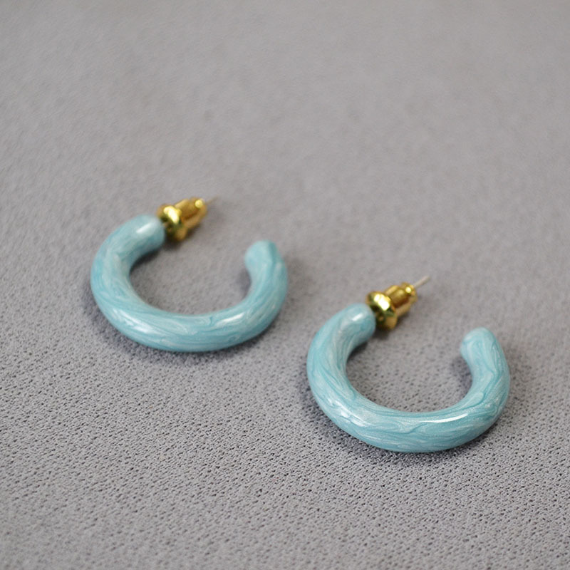 Fashionable Handmade Enamel Circle C-Shape 925 Silver Needle Trendy Earrings Women's Jewelry Accessories Geometric Pattern