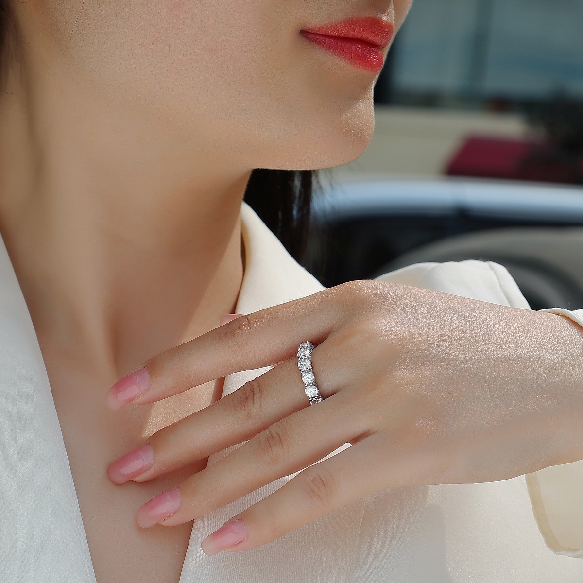 925 Sterling Silver Moissanite Geometric Rings GRA Certificate