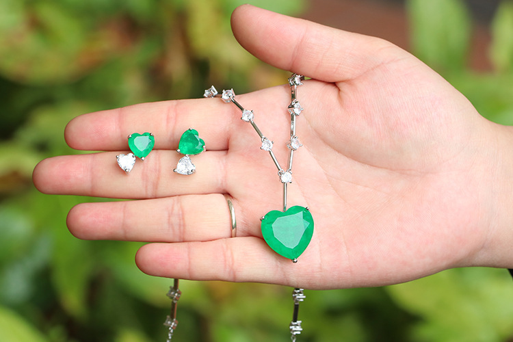 Elegant Heart Shape Copper Inlay Zircon Women's Earrings Necklace