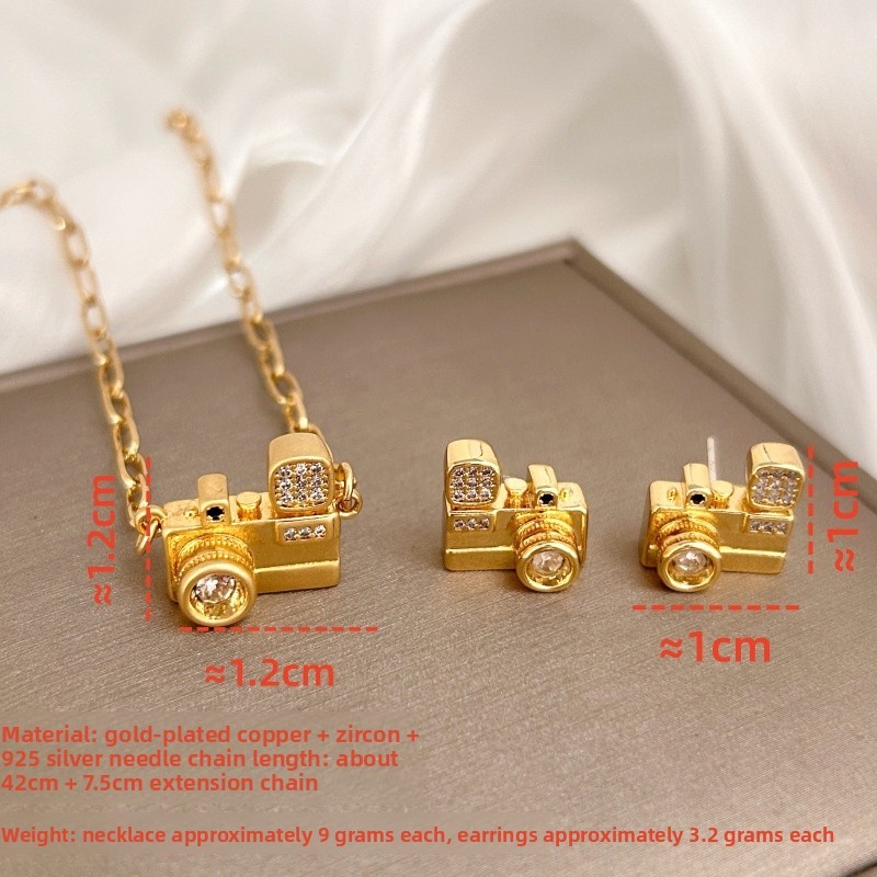Diamond-encrusted Camera Necklace Unique Vintage Earrings Women's Jewelry Accessories