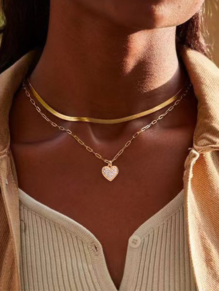 Gift Box Set/3 Pieces - Fashionable Simple Irregular Texture Cuban Paperclip Square Chain And Rectangular Inlaid Shiny Cubic Zirconia Pendant Necklace - 18K Gold Plated Jewelry Accessories Suitable For Women's Daily Wear