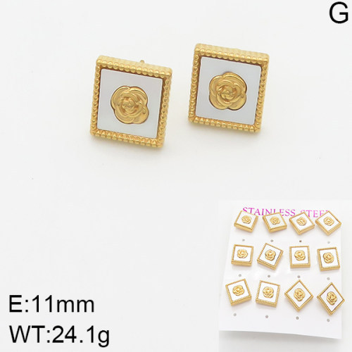 INS New  Fashion Titanium Steel Square Shell Stud Earrings For Women 18K Golden Stainless Steal Earrings Niche Design High Earrings