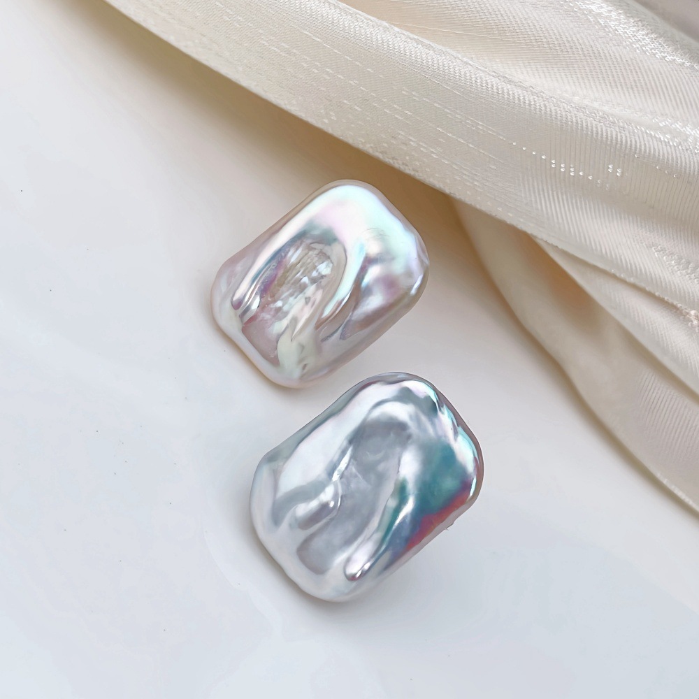 Baroque Style Pure Silver Earrings And Ring Set With Freshwater Pearl Square Design For Women Luxury Personality Jewelry Accessories