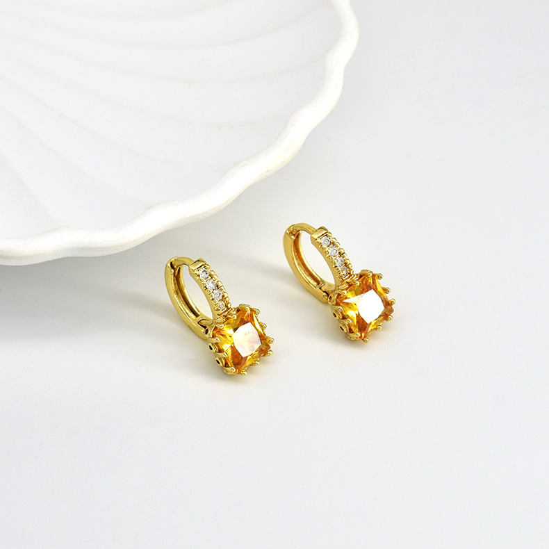 1 Pair IG Style Geometric Inlay Copper Zircon Earrings