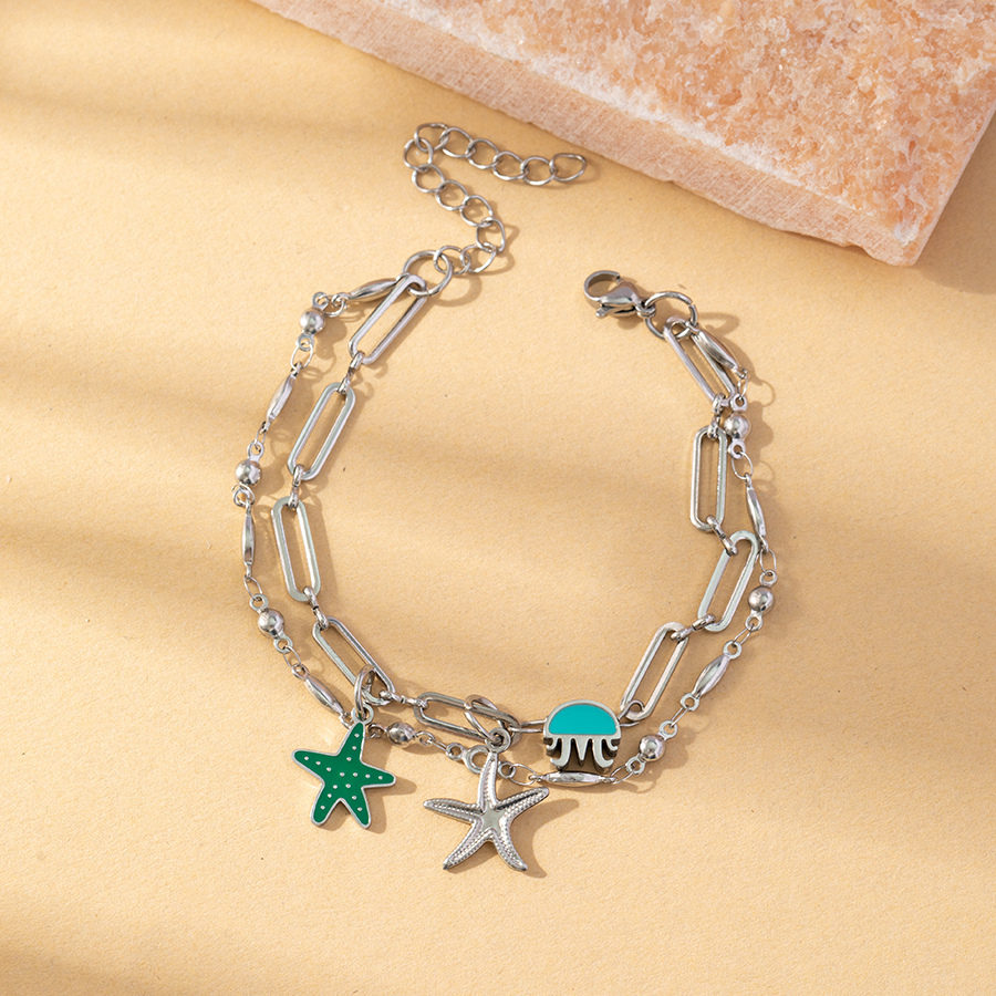 316 Stainless Steel  Ion Plating (IP) Zircon Starfish Waterproof Non Tarnish Casual Beach Jewelry Set For Women's