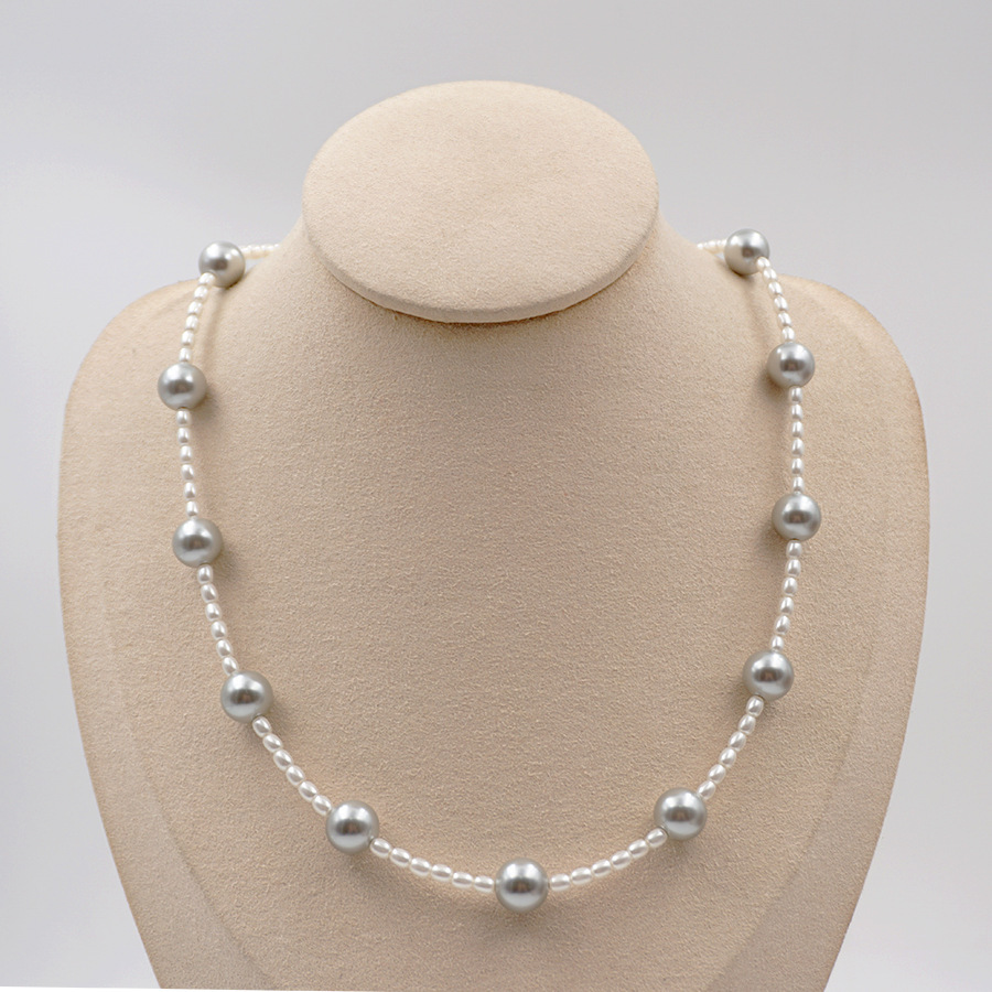 Grey Pearl Feather Y-Shape Sweater Chain Asymmetrical Multi-Ways Long Necklace Women's Fashion Accessories Handmade Craft