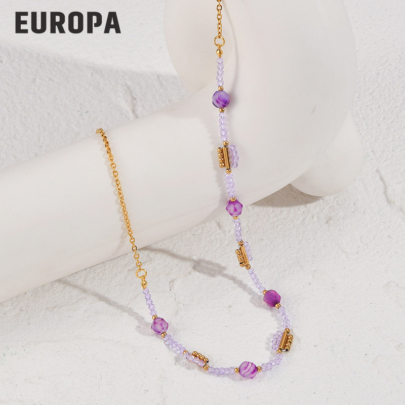 Colorful Titanium Steel Beaded Necklace For Women Non-Fading Versatile High-End Clavicle Chain Jewelry Geometric Pattern Round Design