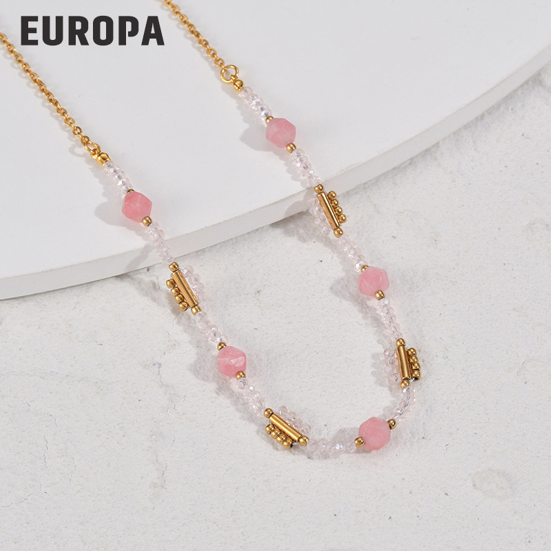 Colorful Titanium Steel Beaded Necklace For Women Non-Fading Versatile High-End Clavicle Chain Jewelry Geometric Pattern Round Design