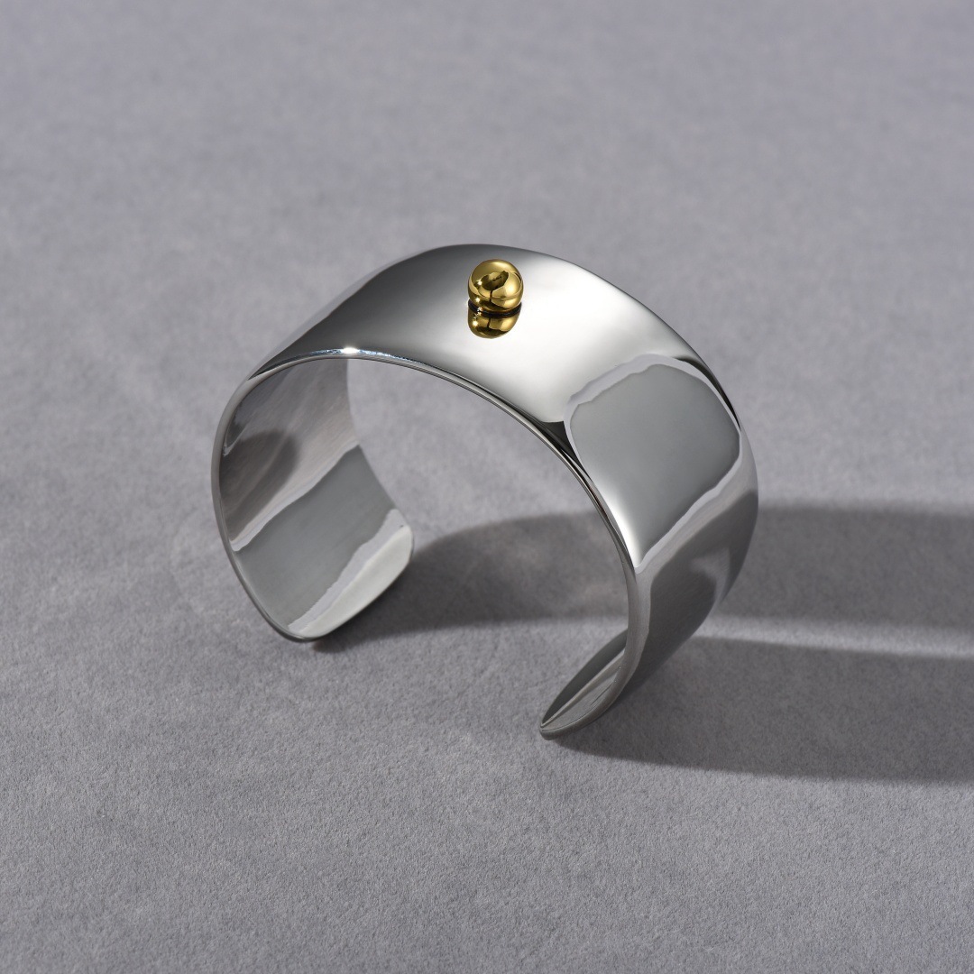 Trendy Couple Open Hand Rings Wide Face Color Block Gold And Silver Simple Style Retro Design For Personality Fashion Accessories