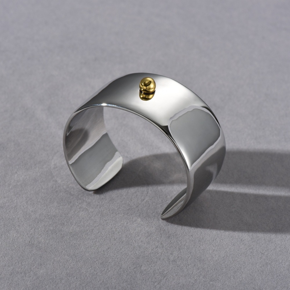 Trendy Couple Open Hand Rings Wide Face Color Block Gold And Silver Simple Style Retro Design For Personality Fashion Accessories