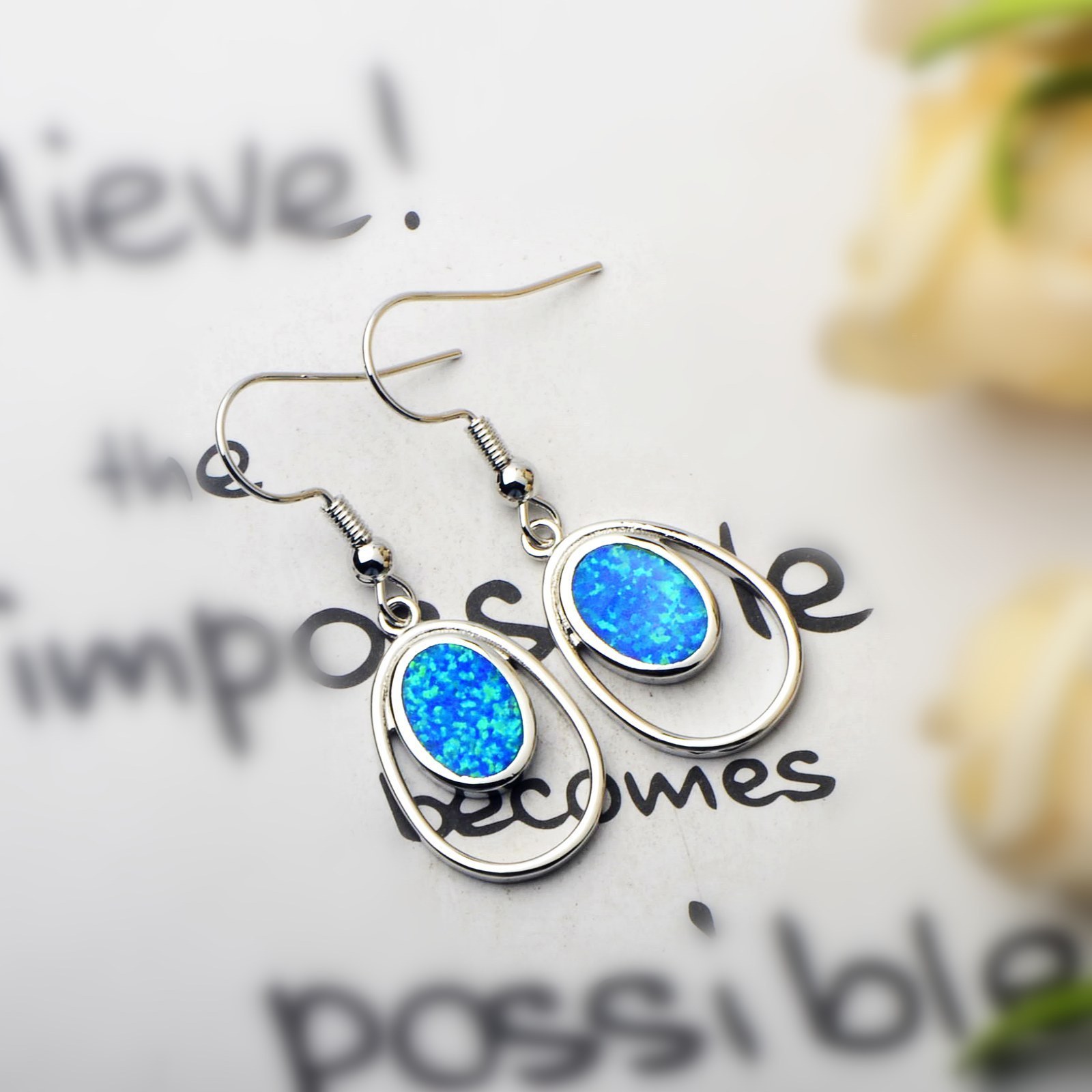 Oceanic Style Oval Opal Earrings For Girls Sweet Geometric Pattern Copper Jewelry Accessories TikTok Top Selling Ear Jewelry