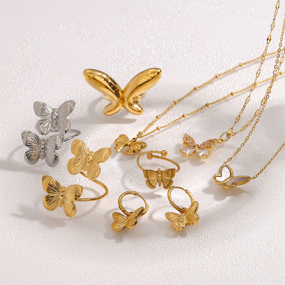 PVD Coated Real Gold Plated Butterfly 304 Stainless Steel Simple Style Classic Style Waterproof Non Tarnish Rings Earrings Necklace