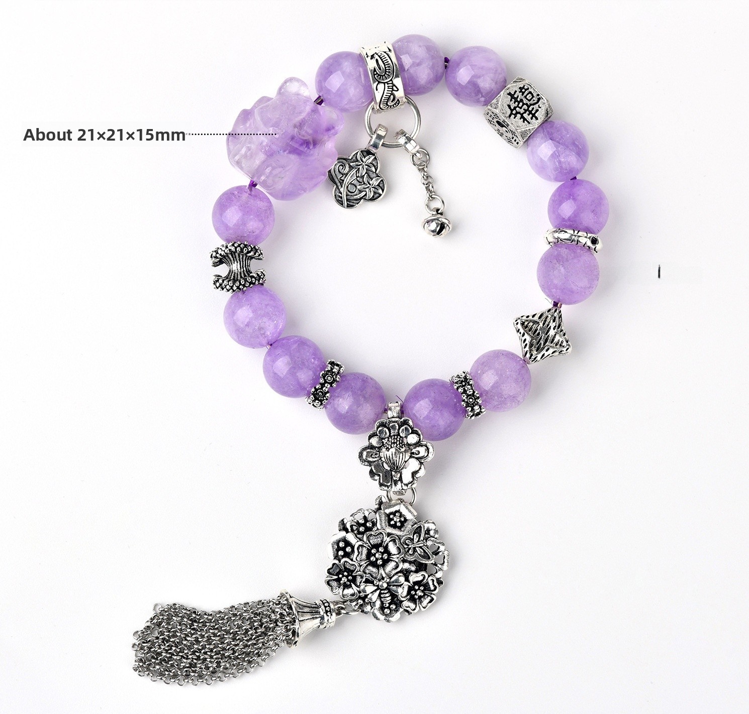 Natural Lavender Quartz Nine-Tailed Fox Bracelet Ladies Style Tassel Artistic Retro Romantic Hand Chain Crystal Fashion
