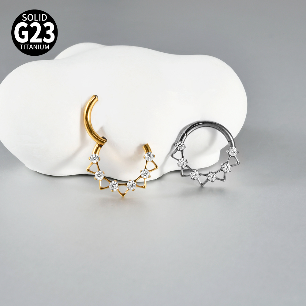 Fashion G23 Titanium Zircon Horse Eye Earrings Split Ring Heart Shape Trendy Accessories Split Ring Nose Ring Piercing Jewelry 16G