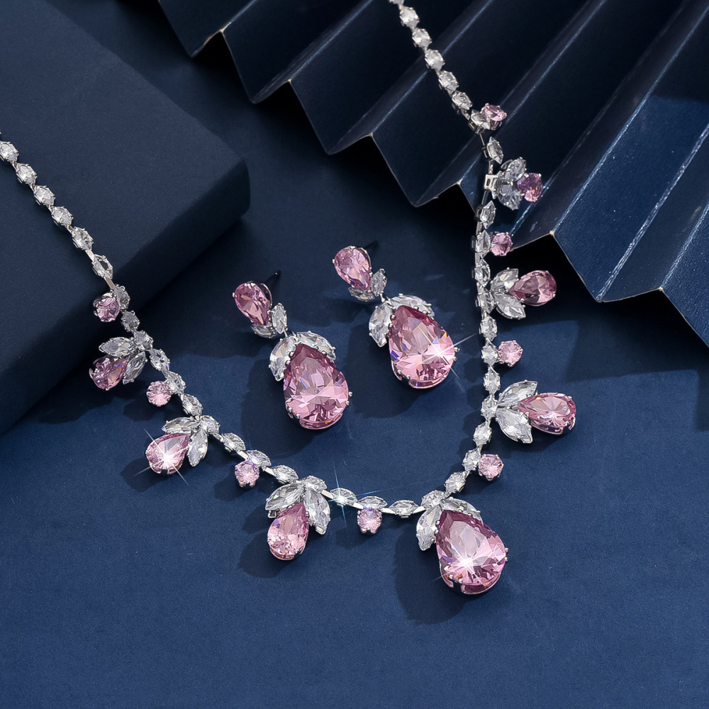 Fashionable Necklace Earring Set For Women Wedding Dress Evening Gown Accessories Zirconia Jewelry Star Moon Cloud Universe Pattern