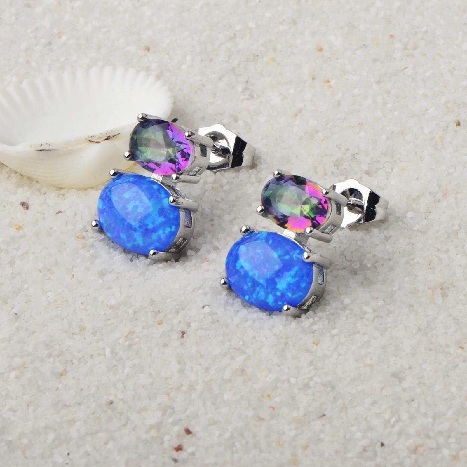 Hawaii Style Oval Shape TikTok Popular Ear Cuff Rings Opal Unisex Copper Material Jewelry Accessories Ear Rings Circular And Oval