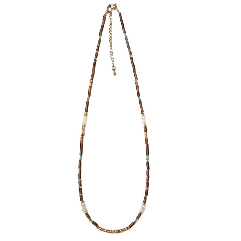 Tiger Eye Pearl Necklace Set Women's New  Baroque Style Natural Stone Irregular Shape Chinese Traditional Jewelry Accessories